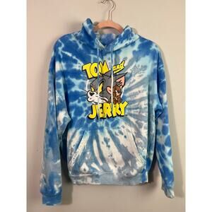Tom and Jerry Cartoon Blue Tye Dye Hoodie Sweatshirt Unisex Size Medium
